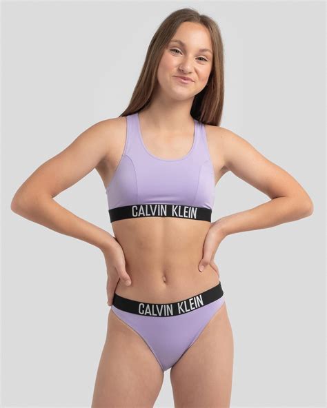 Shop Calvin Klein Girls Intense Power Bikini Set In Lavender Punch