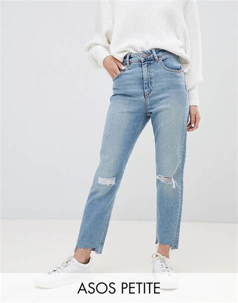 Asos Design Petite High Rise Farleigh Slim Mom Jeans In Light Vintage