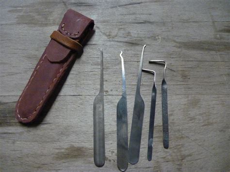 Lockpick tool set with leather case by TinkerWoodworks on Etsy