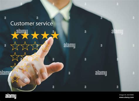 Businessman Touching Button To Select Five Stars Customer Satisfaction