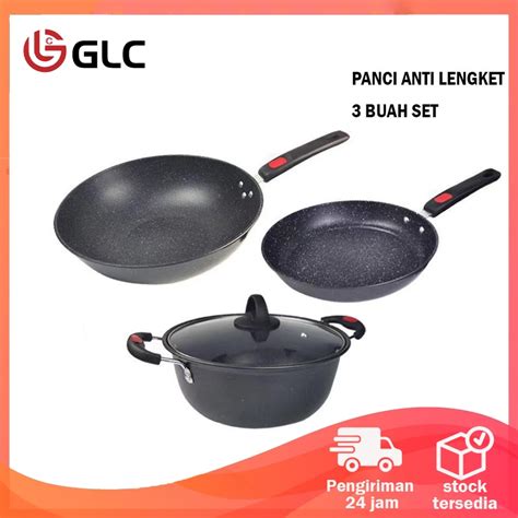 Jual Panci Set Isi 3 Pcs Marble Coating Set Antilengket Peralatan Masak