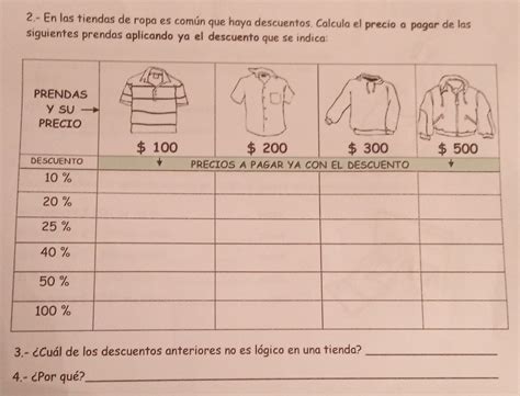 Solved 2 En las tiendas de ropa es común que haya descuentos