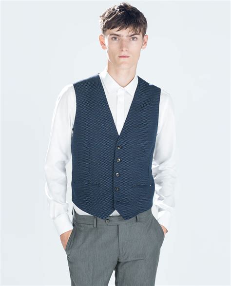 Blue Dotted Waistcoat Waistcoats Blazers Man Zara United