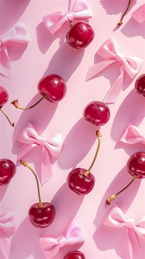 Pink Bows And Cherries Pattern Wallpaper For Mobile Lock Screen In 2024 Pink Wallpaper Ipad