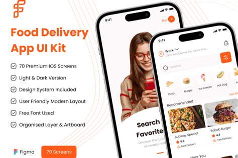 Food Delivery App Ui Kit 70屏美食外卖在线订餐配送app界面设计ui套件明暗模板 Uigui 国外高品质设计素材共享网