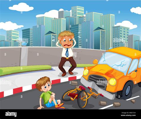 Accident Scene With Car Crash On The Road Illustration Stock Vector