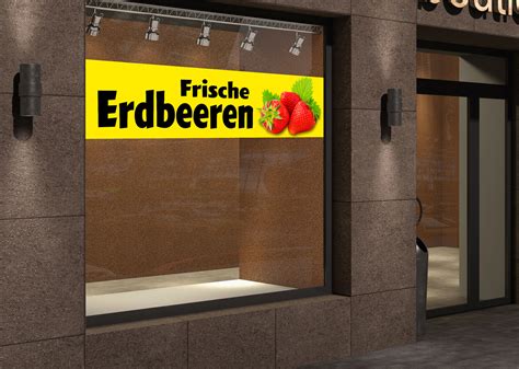 Banner Oder Aufkleber Frische Erdbeeren Gelb Pvc Banner