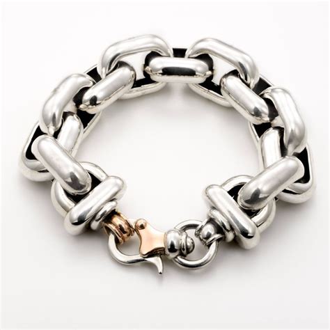 Large Link Silver Bracelet Silver Chain Womens Bracelet Handmade