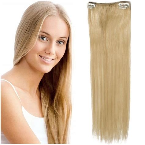 CLIP IN WŁOSY DOCZEPIANE 100 NATURALNE TAŚMA DOPINKA 60 CM jasny blond