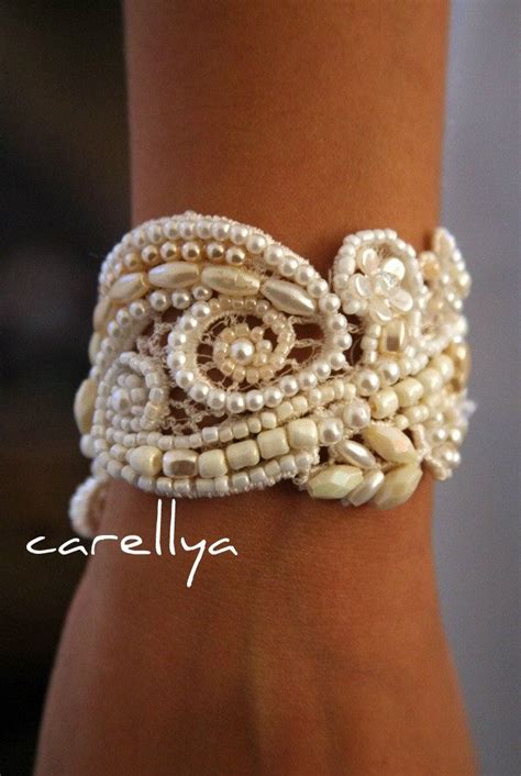 Pearl Cuff Bracelet Vintage Beaded Lace Bridal Cuff Wedding Bead