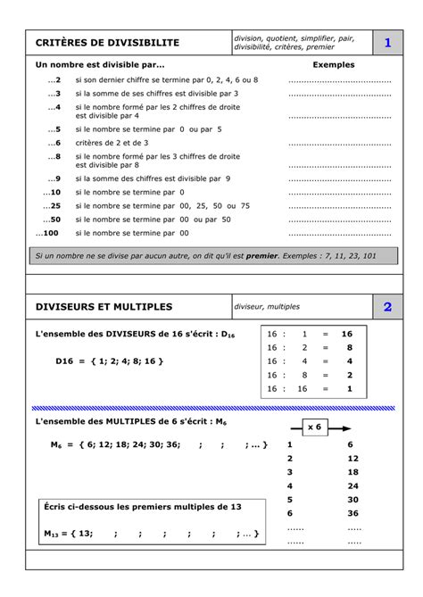 Crit Res De Divisibilite Diviseurs Et Multiples