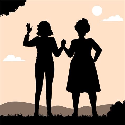 Two Girls Holding Hands Silhouette