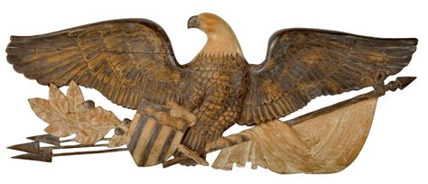 American Polychrome Carved Wooden Eagle On Arrows Holding Shield Flag