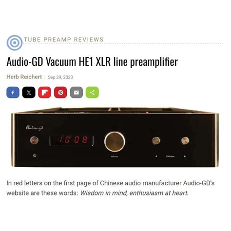 Stereophile Audio GD Vacuum HE1 XLR Preamplifier REVIEW Magna Hifi