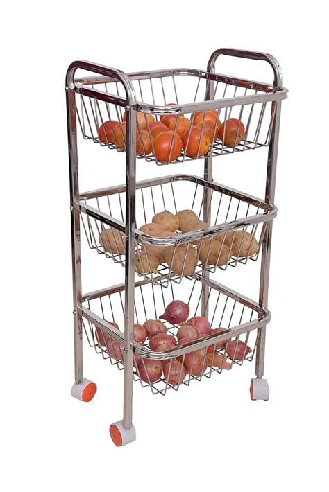 LOGENTA Stainless Steel Fruits And Vegetables Sqaure Trolley Silver