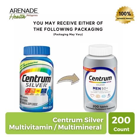 Centrum Silver Multivitamin Multimineral Supplement Tablet For Men Age 50 200 Count Lazada Ph