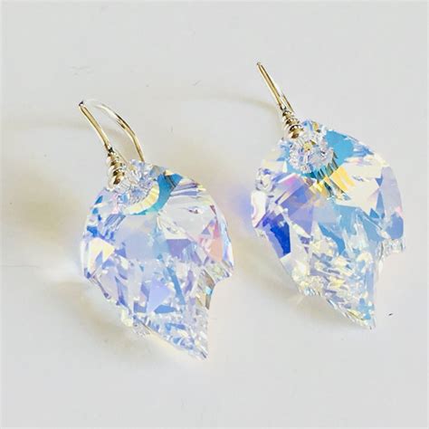 Swarovski Elements Ab Leaf Earrings Crystal Elegance