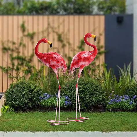 Miumaeov Flamingo Set 2 Metal Ornament Garden Statue Sculpture Lawn Yard Outdoor Decor