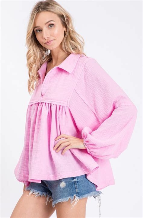 Bubble Gum Pink Babydoll Top