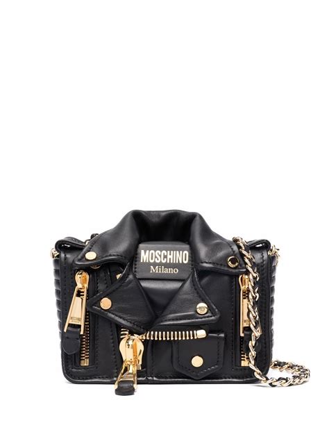 Moschino Biker Leather Crossbody Bag Black Farfetch Uk