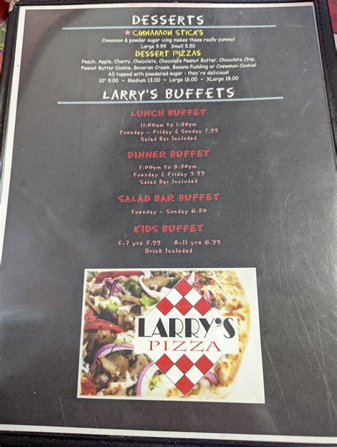 Menu at Larry's Pizza pizzeria, Malvern