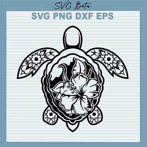 Floral Turtle Shell Svg Hawaii Tribal Flower Turtle Svg Tropical