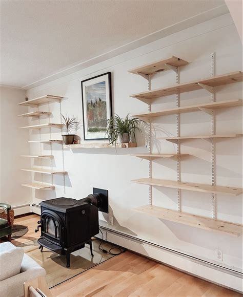 DIY wall mounted shelf system. Track shelving | Small home offices, Home living room, Home