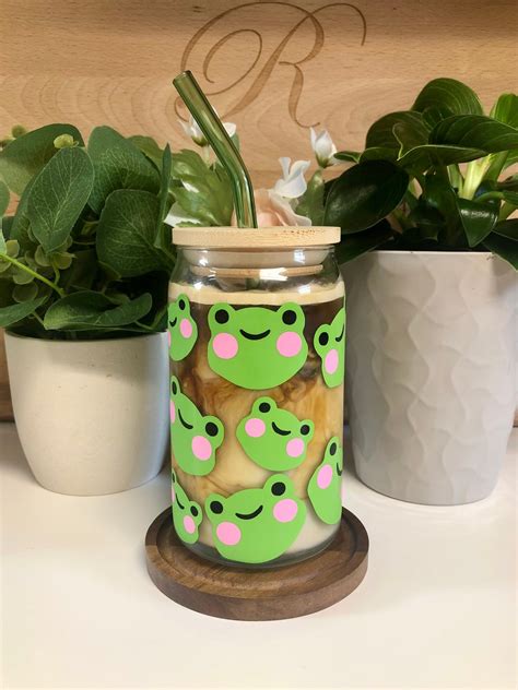 Frog Glass Cup Iced Coffee Cup Happy Frog Cup Frog Lover Cup T For Frog Lover Toad Lover