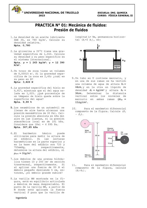 Practica De Hidrostatica Curso F Sica General Ii