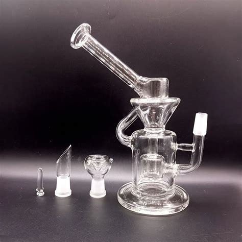 Dropshipping Clear Glass Bong Hookah With Recycler Male Mm Joint