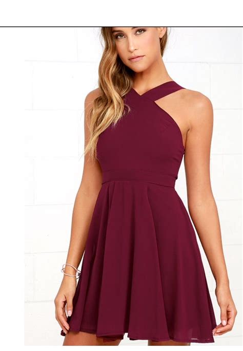 Pin By Brooke On Dresses Burgundy Skater Dress Hoco Dresses Simple