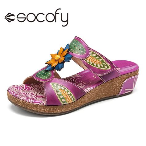 Socofy Sandalias De Cuero Hechas A Mano Para Mujer Con Cuentas