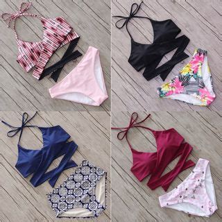 Salanghae Two Tone Print Bikini YesStyle