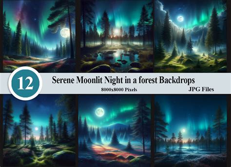 Serene Moonlit Night in Forest Backdrops Graphic by Felicitube ...