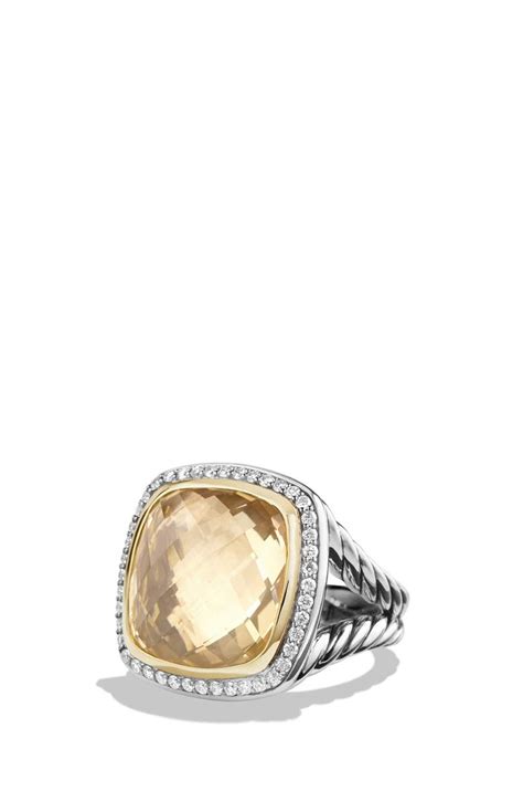 David Yurman Albion Ring With Champagne Citrine And Diamonds With 18k