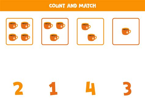 Counting game for kids. Count all tea cups and match with numbers ...