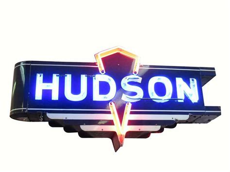 Very Clean 1930s 40s Hudson Automobiles Double Sided Neon Porcelain Dealership Sign Front 3 4