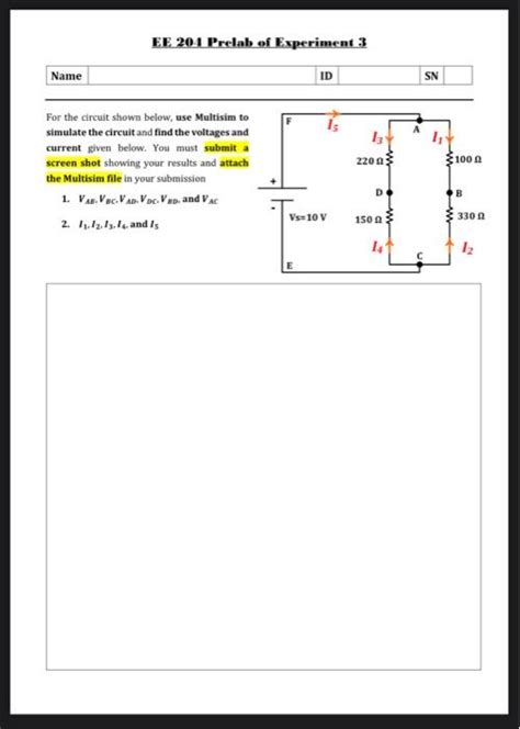 Solved EE 201 Prelab Of Experiment 3 Name ID For The Circuit Chegg