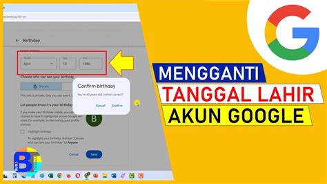 Cara Mengganti Tanggal Lahir Akun Google GMAIL Di Laptop Komputer YouTube