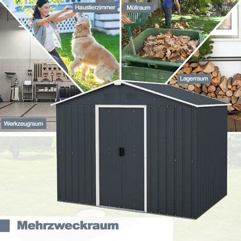 COSTWAY Gerätehaus Metall 236x174x190 cm Geräteschuppen abschließbar