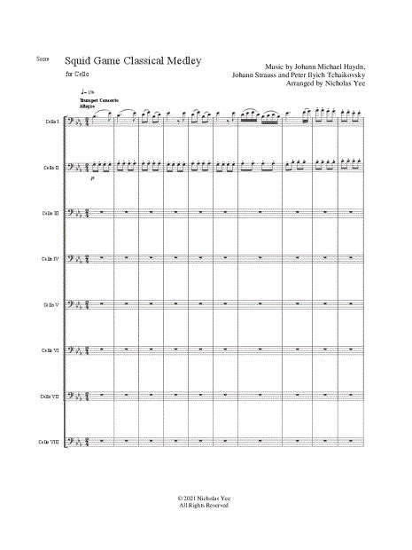 Nicholas Yee Squid Game Classical Medley Cello Ensemble Sheet Music