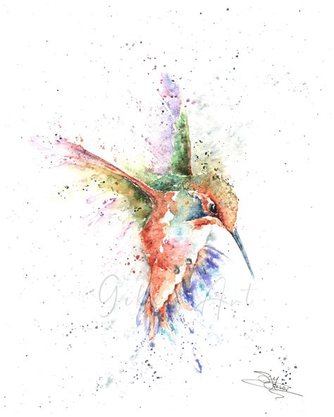 Rufous Hummingbird Print Wildlife Watercolour Artist Sandi Mower