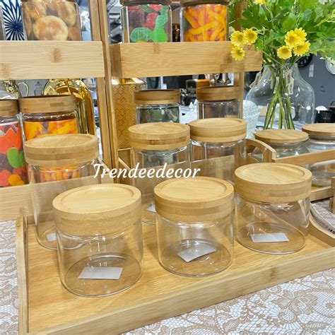 Trendeedecor Bamboo Lid Light Brown Glass Cookies Jar Balang Kuih