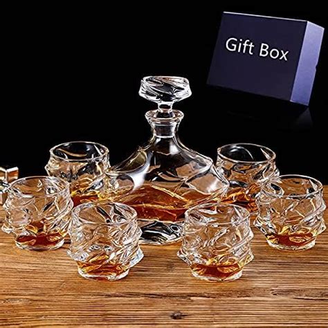 7pc Italian Crafted Crystal Whiskey Decanter And Whiskey Glasses Set Crystal Decanter Set With 6