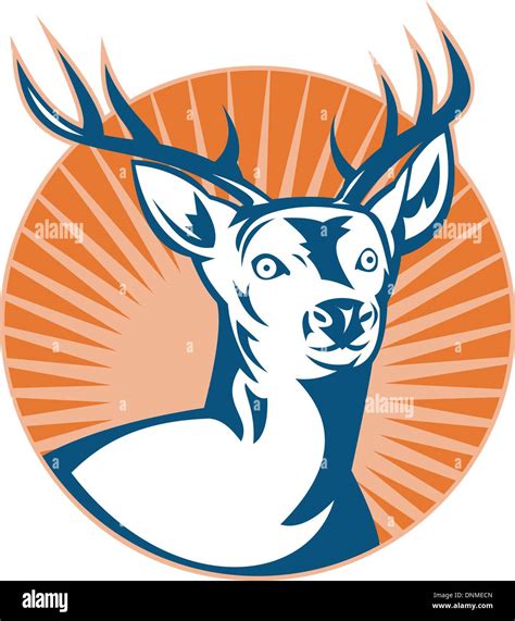 Illustration Of A Stag Deer Or Buck With Sunburst In Background Set Inside A Circle Stock Vector