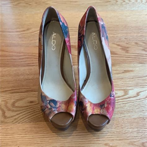 Aldo Leather Floral Peep Toe Pumps Gem