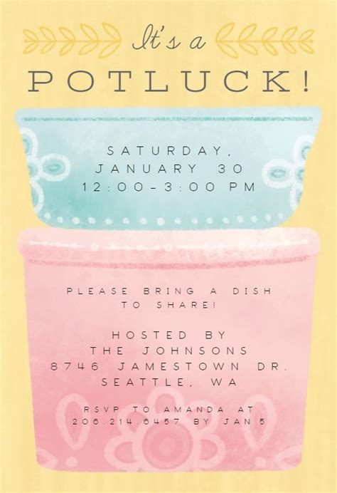 Potluck Party - Dinner Party Invitation Template (Free) | Greetings Island | Potluck party ...