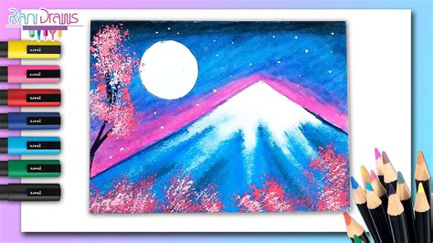 Cómo dibujar un PAISAJE NOCTURNO DE MONTAÑA con óleo pastel Paso a