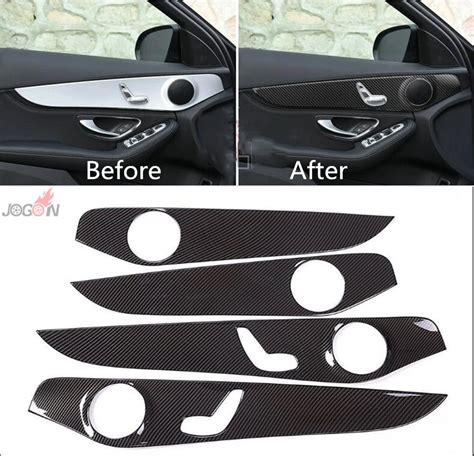 Car Interior Door Panel Cover Trim For Mercedes Benz C Class W205 C180 2015 2018 Carbon Fiber