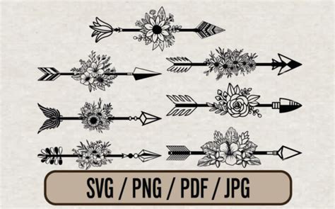 2 Arrows And Flowers Svg Files Designs Graphics